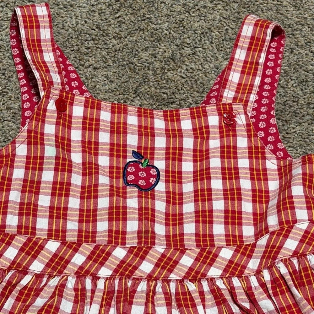 Vintage Gymboree Girls Large 4-5 Red Plaid Apple Jumper Dress Cottagecore
